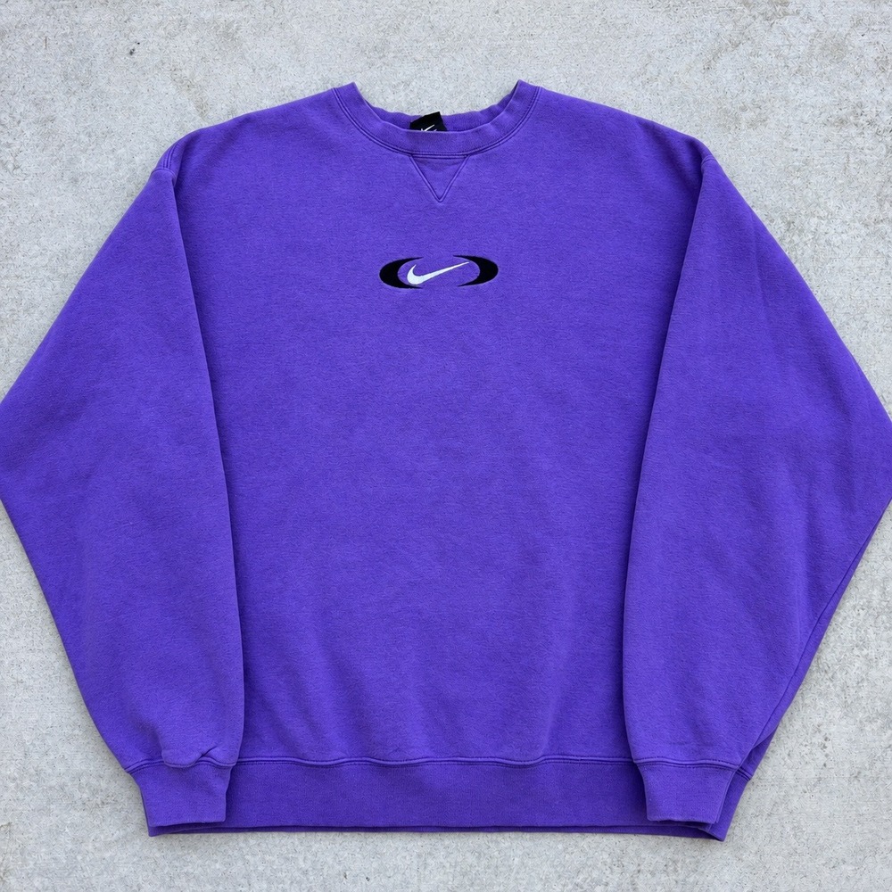 Vintage Nike Team Purple Center Swoosh Crewneck Sweatshirt XL 90s Y2K